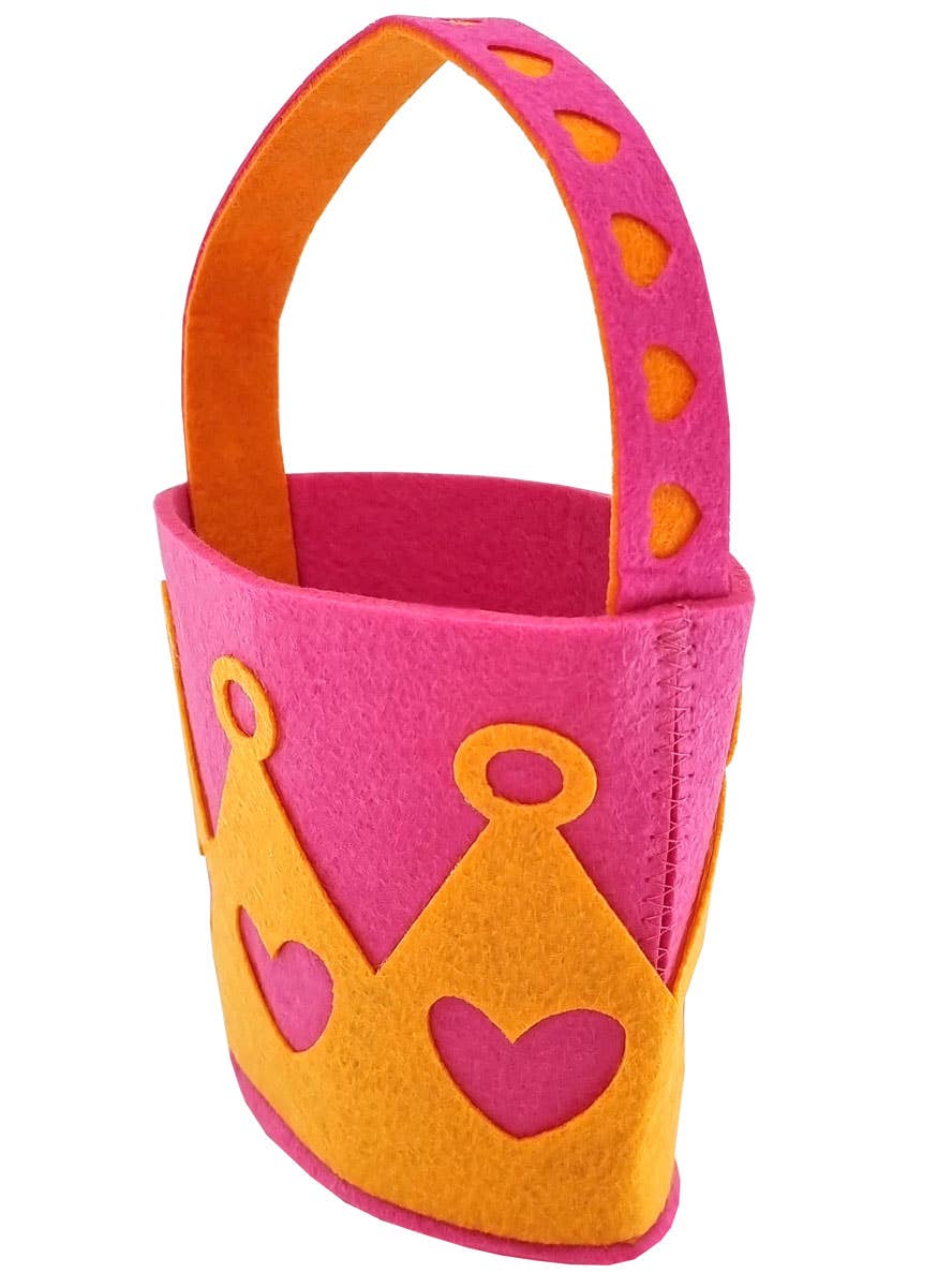 Image of Cute Pink and Orange Felt Fabric Easter Egg Bucket - Side View