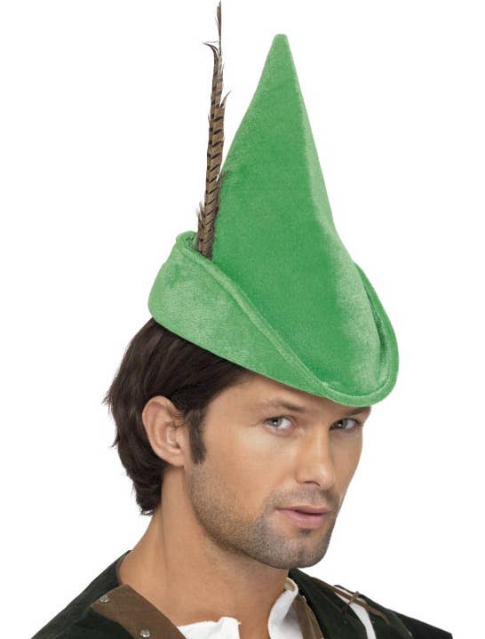 Plush Green Velvet Robin Hood Costume Hat with Feather