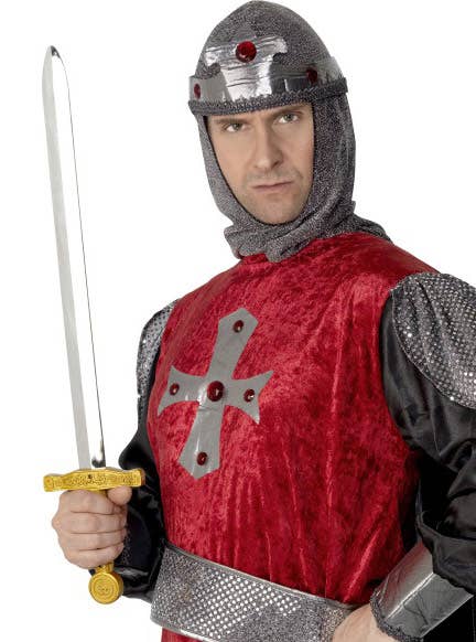 Novelty Silver Knight Costume Weapon Sword with Gold Handle 