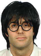 School Boy Men's Short Black Costume Wig and Glasses Accessory Set Main Image