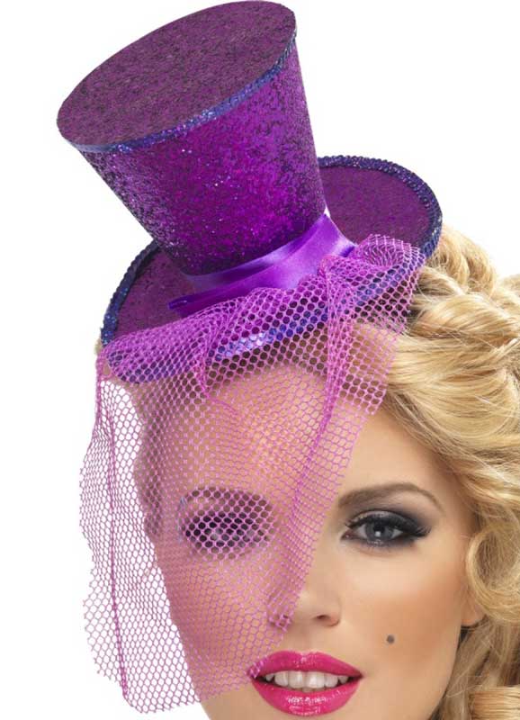 Mini Purple Glitter Costume Top Hat