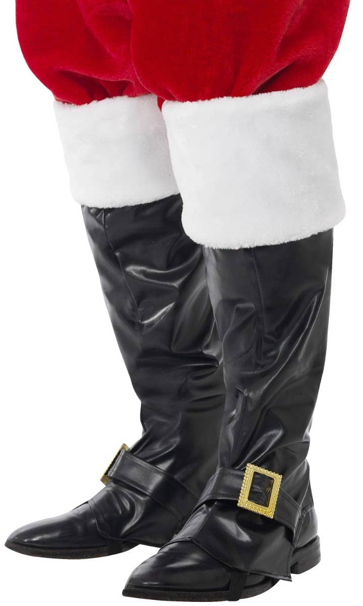 Deluxe Black Leather Look Santa Claus Boot Covers Costume Accessory