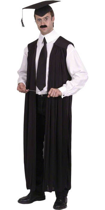 Black Satin Graduation Gown Men's Professor Costume - Main Image