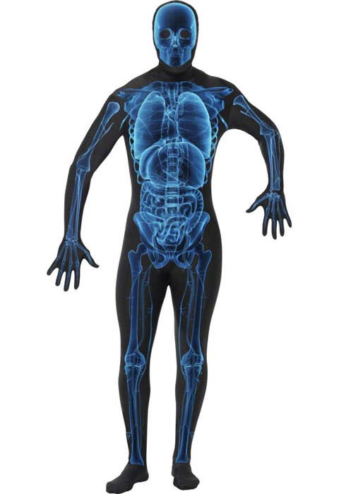 Black Lycra Adult's Second Skin Halloween Costume with Blue X-Ray Details - Main Image