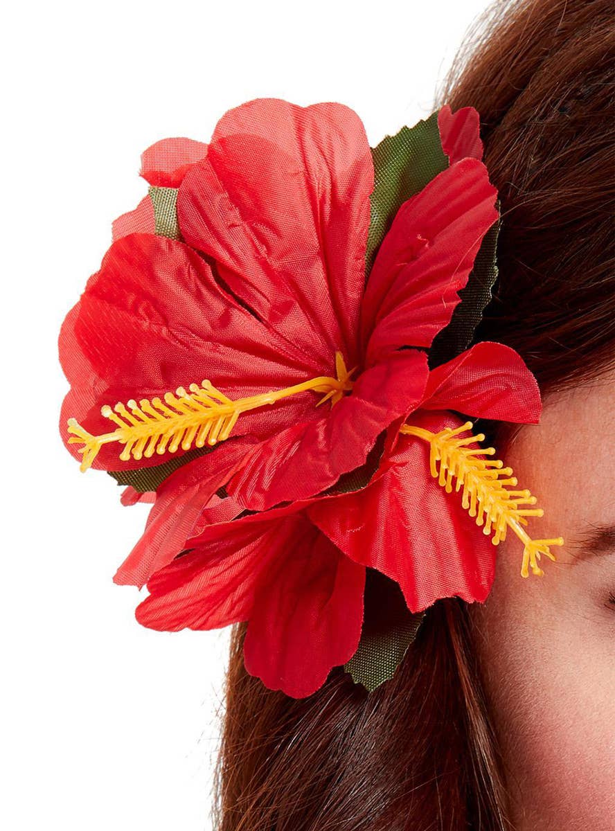 Large Red Hawaiian Hibiscus Flower Hair Clip Main Image