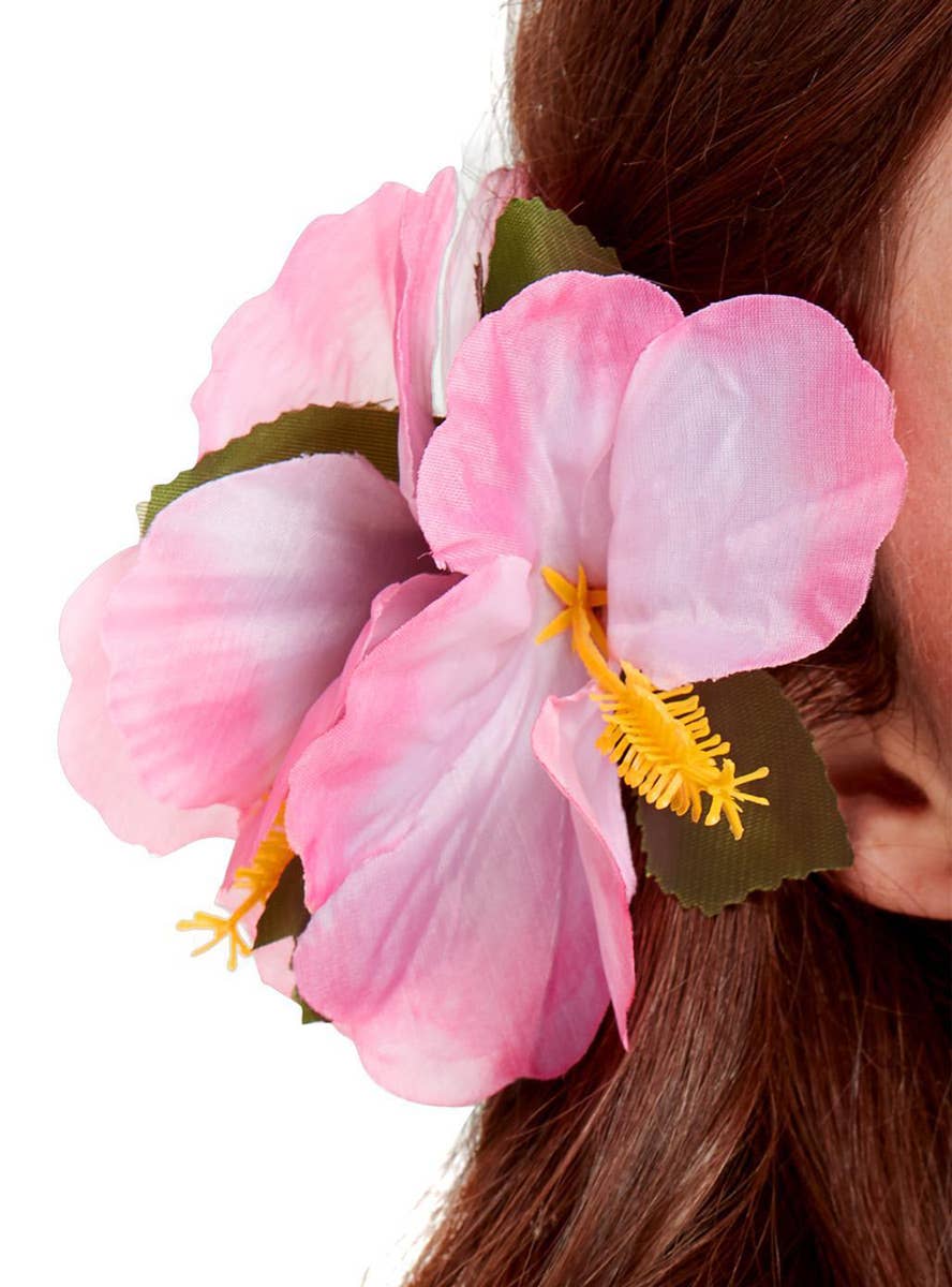 Large Pink Hawaiian Hibiscus Flower Hair Clip Main Image