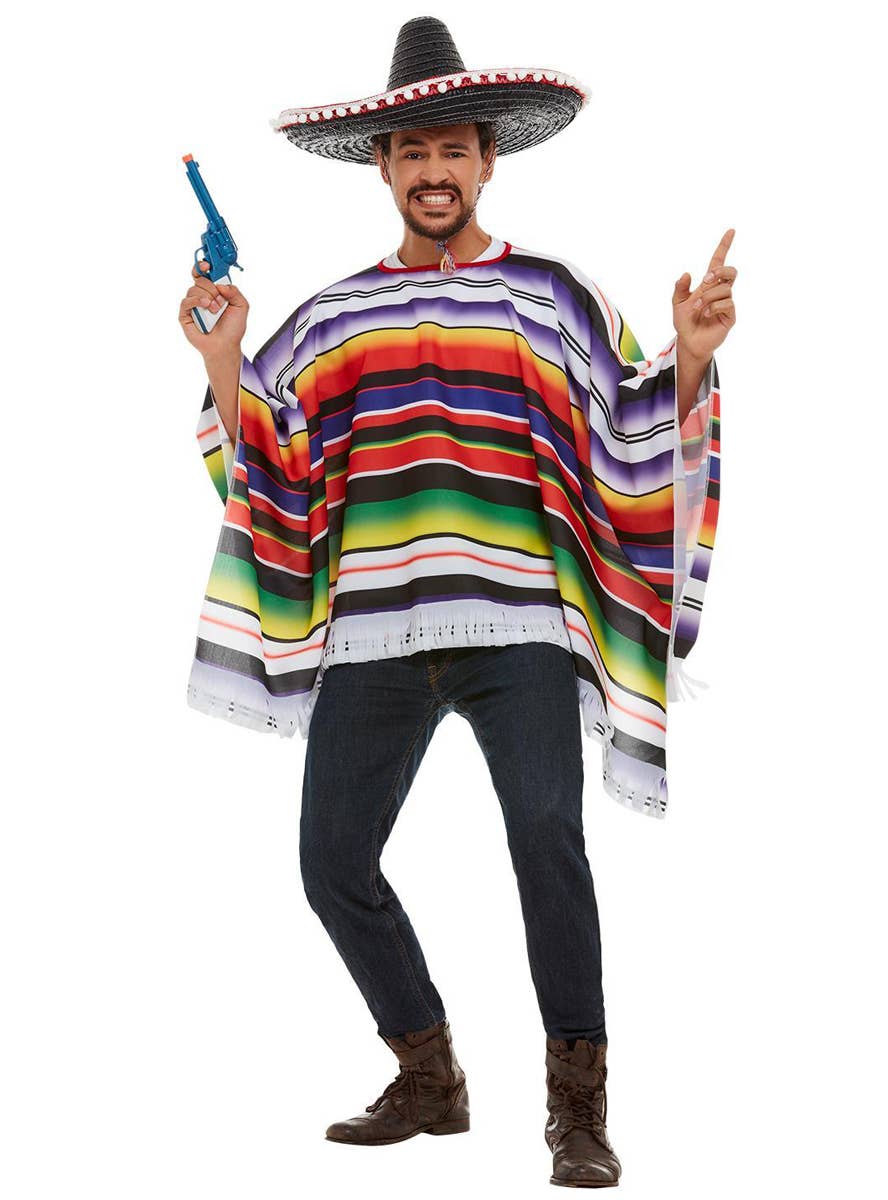 Men's Mexican Muilti Coloured Fancy Dress Poncho Main Image 