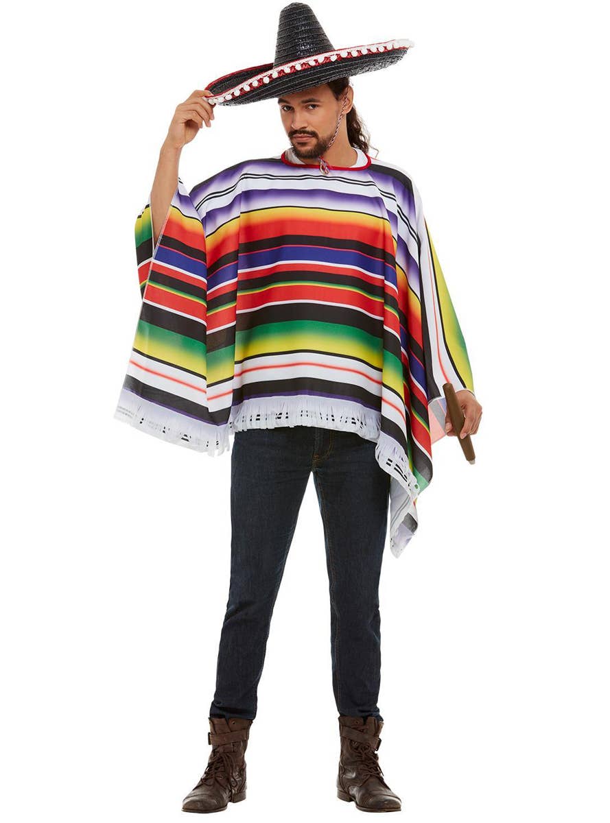 Men's Mexican Muilti Coloured Fancy Dress Poncho Front Image 