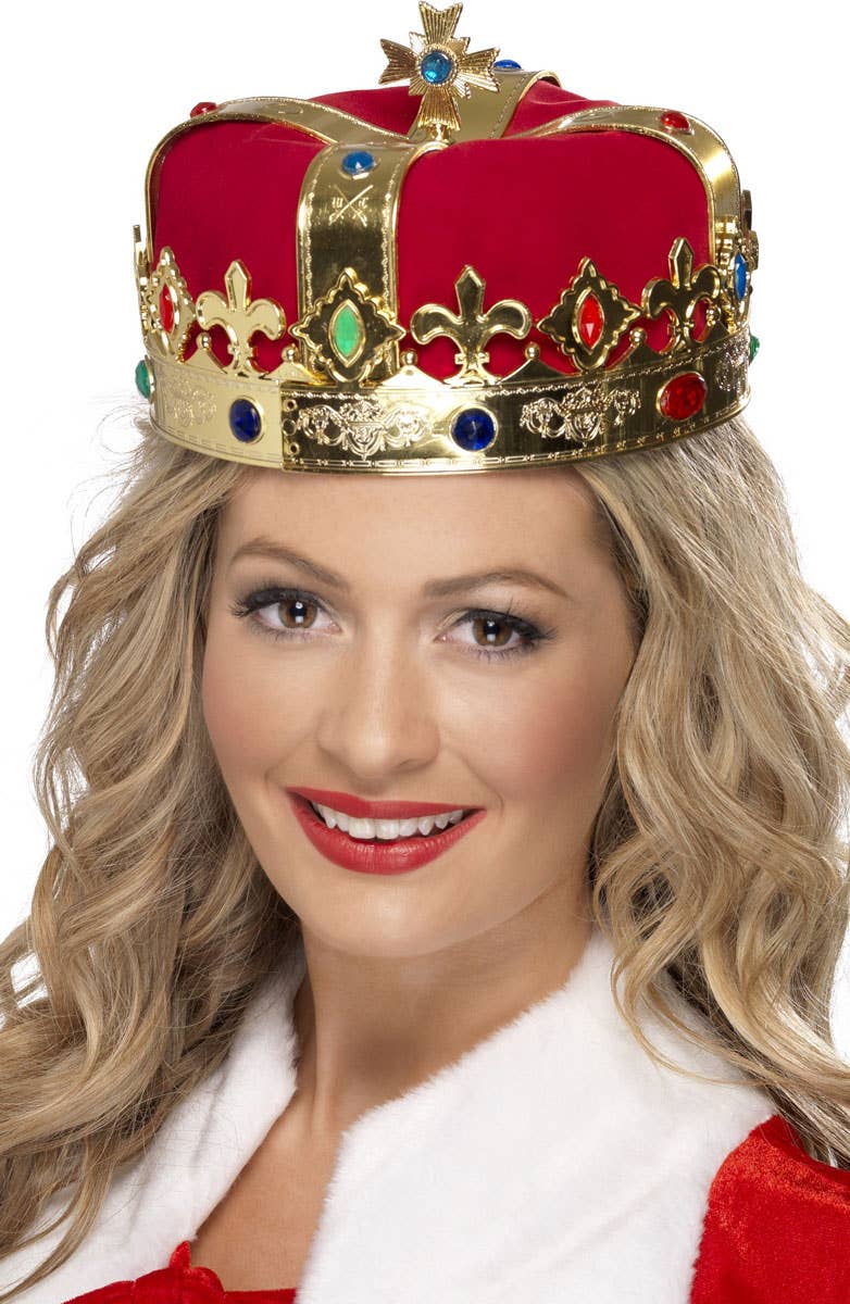 Royal queen plush women's red crown fancy dress accessory 