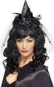 Mini Black Satin Witch Hat with Spider Veil