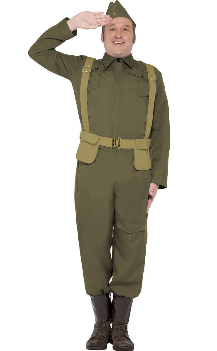 Mens 1940s Privarte Fancy Dress Costume Military Uniform - Front View