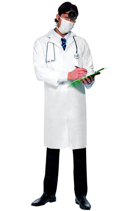 Lightweight White Surgical Lab Coat Men's Doctor Costume Front View