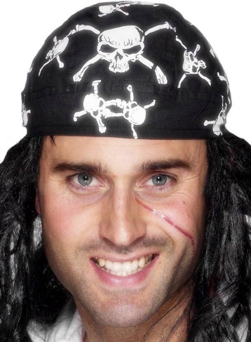Adult's Black And White Pirate Skull And Crossbones Novelty Bandanna Costume Accessory Main Image