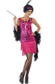 Hot Pink Sequinned Women's 1920's Flapper Costume Front View