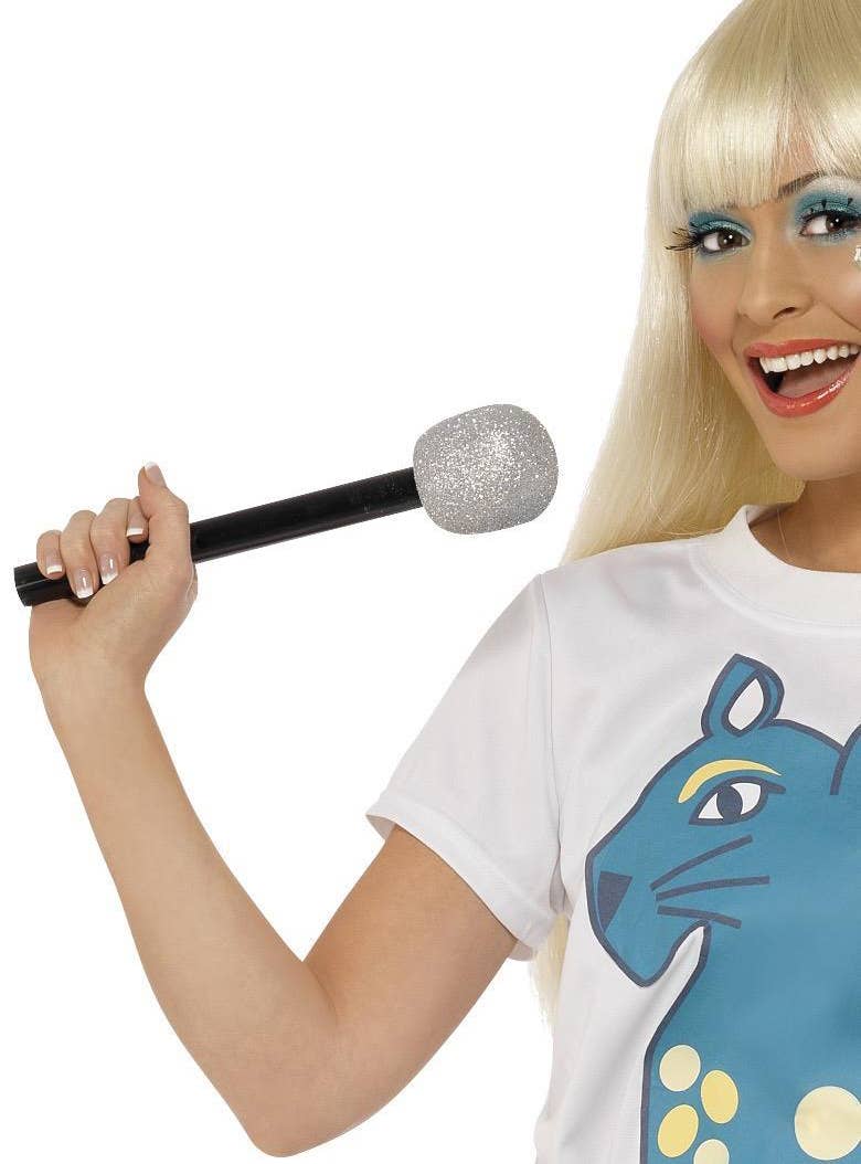 Silver Glitter Microphone Pop star Costume Accessory Main Image