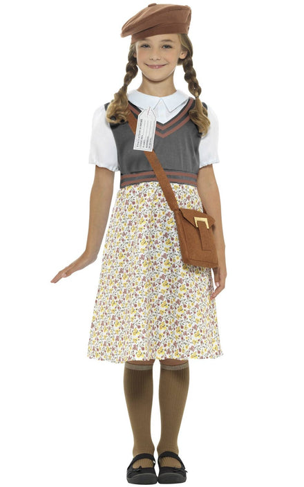 Kid's School Girl War Time Evacuee 1940's Fancy Dress Costume Front View