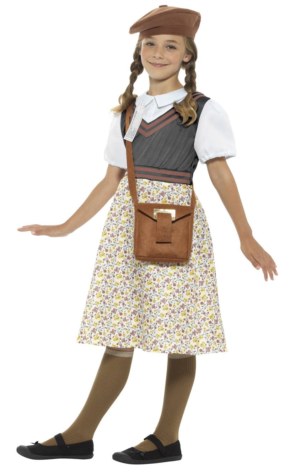 Kid's School Girl War Time Evacuee 1940's Fancy Dress Costume Alt View
