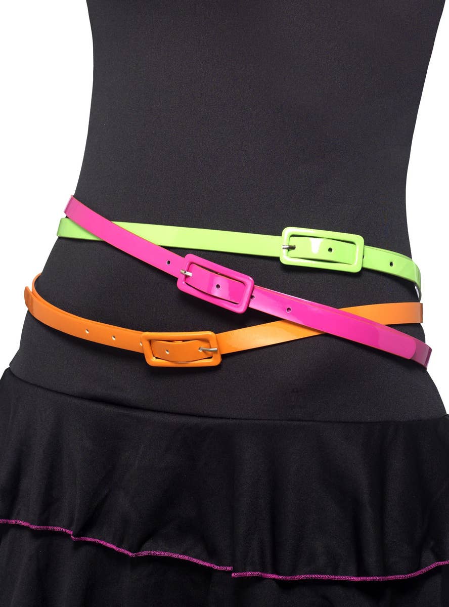 Pink, Orange and Green 3 Pack of Neon Green Costume Belts Main Iamge