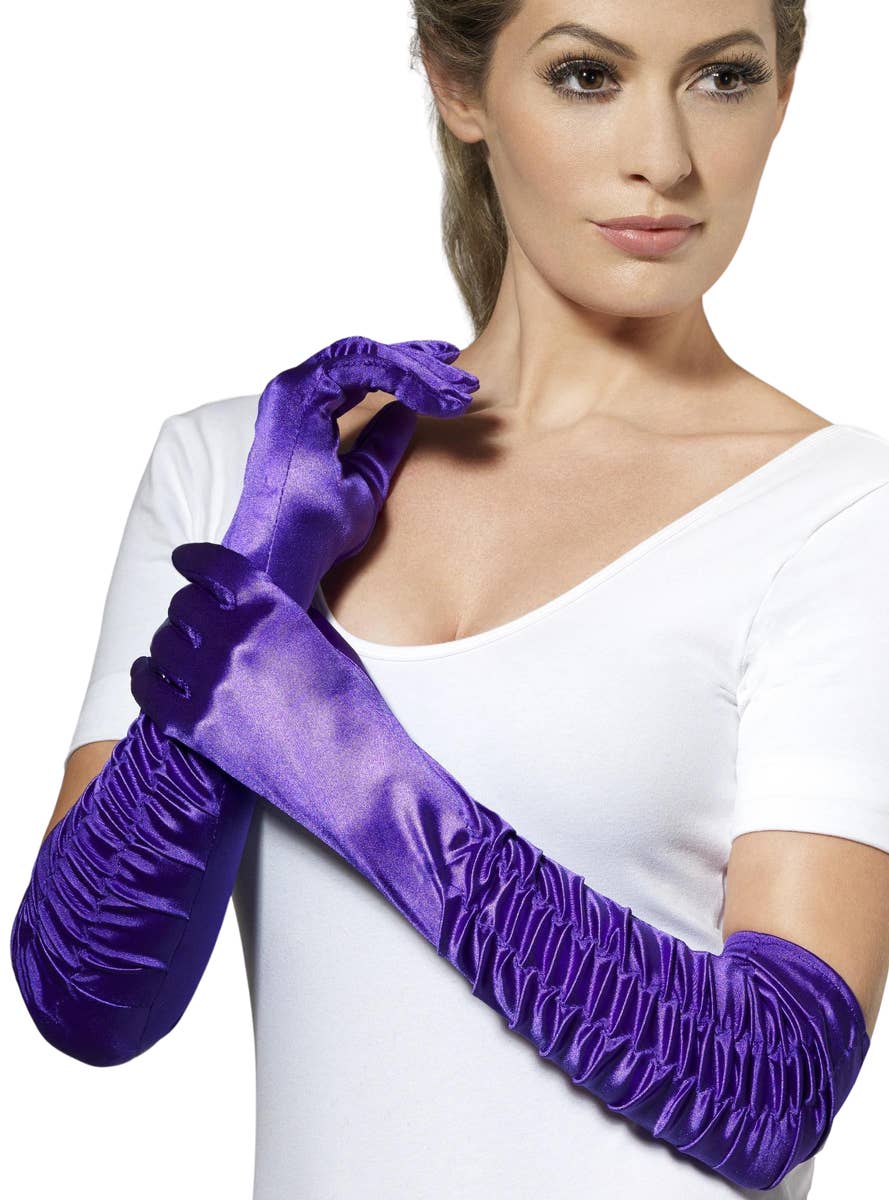 Long Purple 1920's Flapper Gloves Costume Accessory Main Image