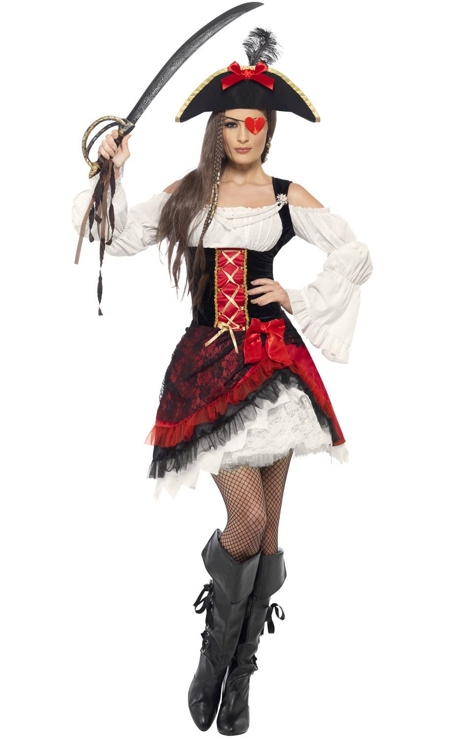 Glamorous Women's Black and Red Pirate Lady Costume Main Image