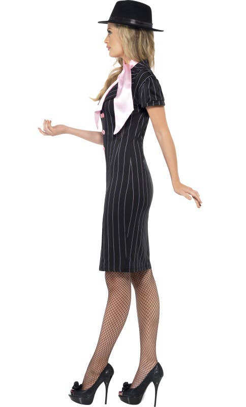 Women's Pinstripe Gangster Costume Dress Side View
