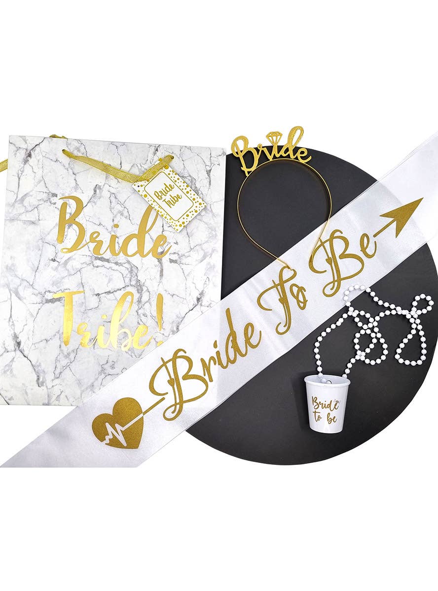 White and Gold Bride Tribe Hen's Night Party Bag and other Party Supplies