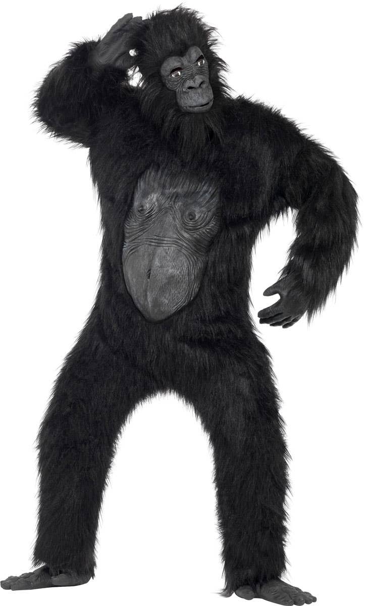 Men's Deluxe Hairy Black Gorilla Costume Front View