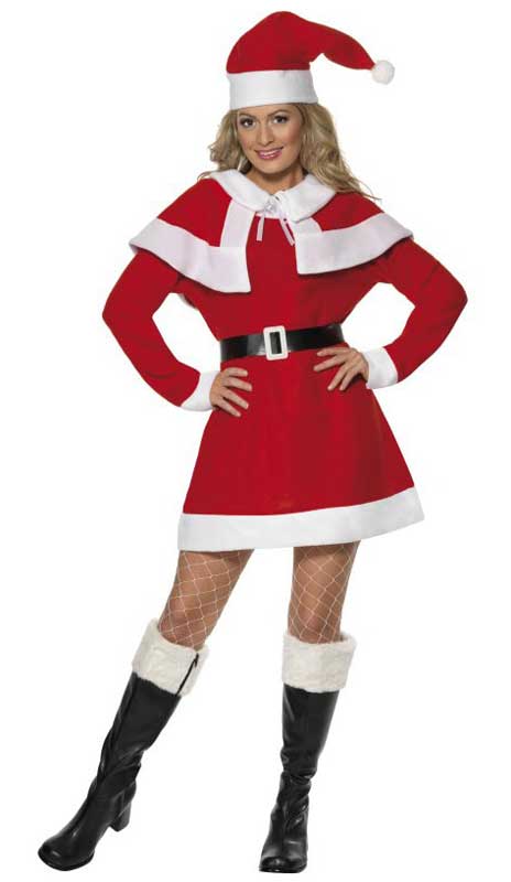 Red and White Fleece Sexy Miss Santa Women's Christmas Costume - Front Image
