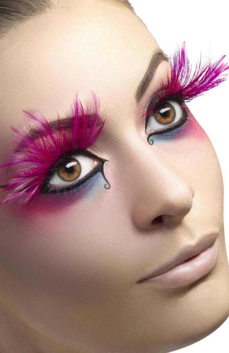 Extravagant Women's Dramatic Pink Feather Costume Lashes Main Image