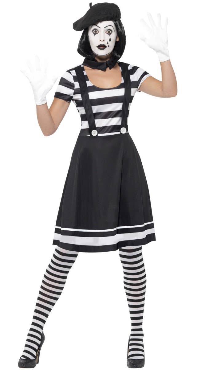 Black and White Striped Mime Costume Dress Womens Mime Costume
