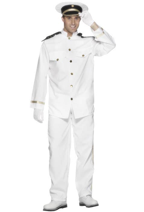 Men's White Cruise Ship Captain Fancy Dress Uniform Costume Front Image