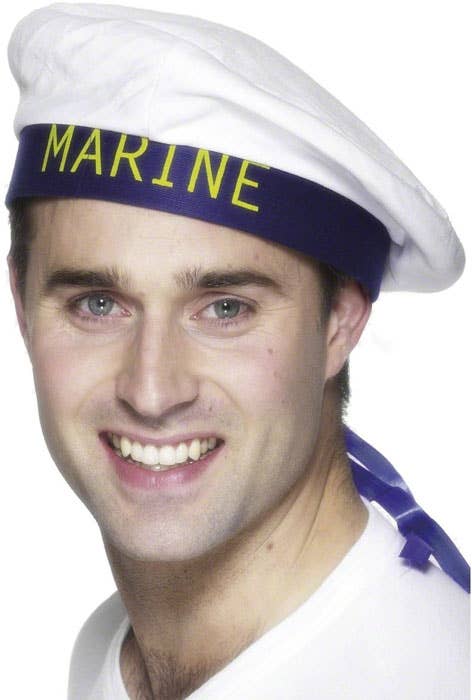 White Navy Marine Sailor Costume Hat with Black Band - Main View
