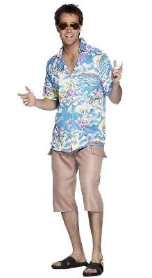 Blue Tropical Island Men's Hawaiian Costume Shirt Image 3