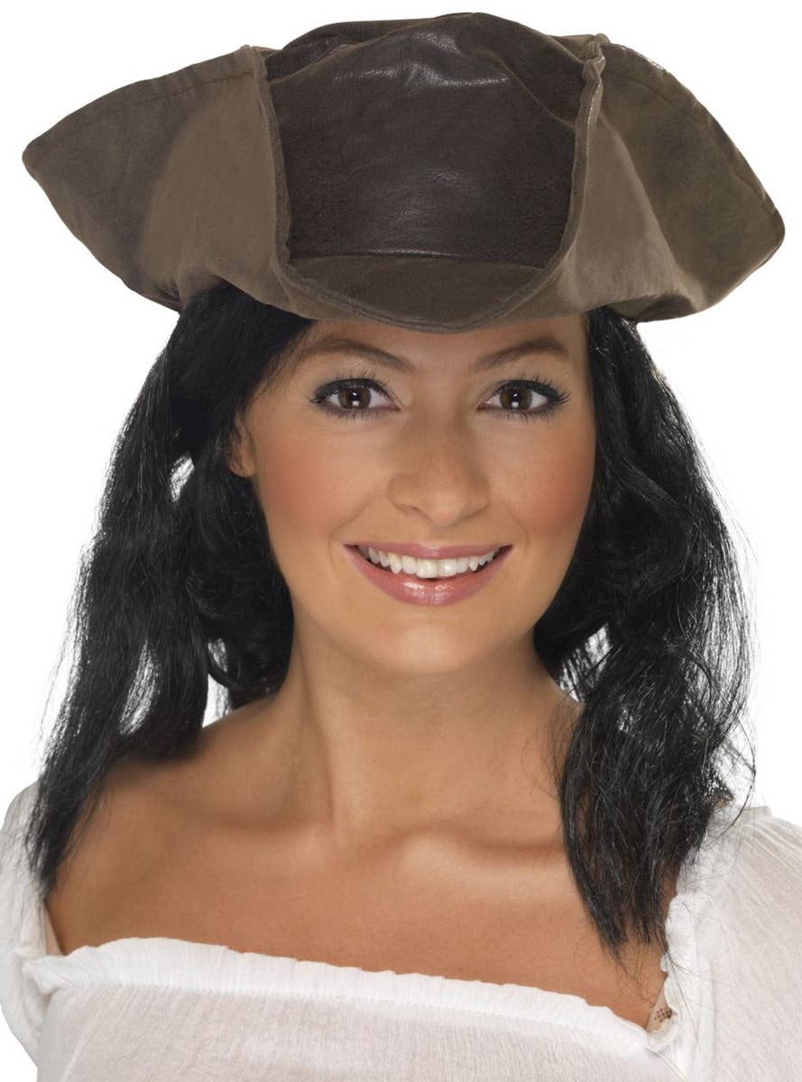 Brown Leather Look Pirate Costume Hat