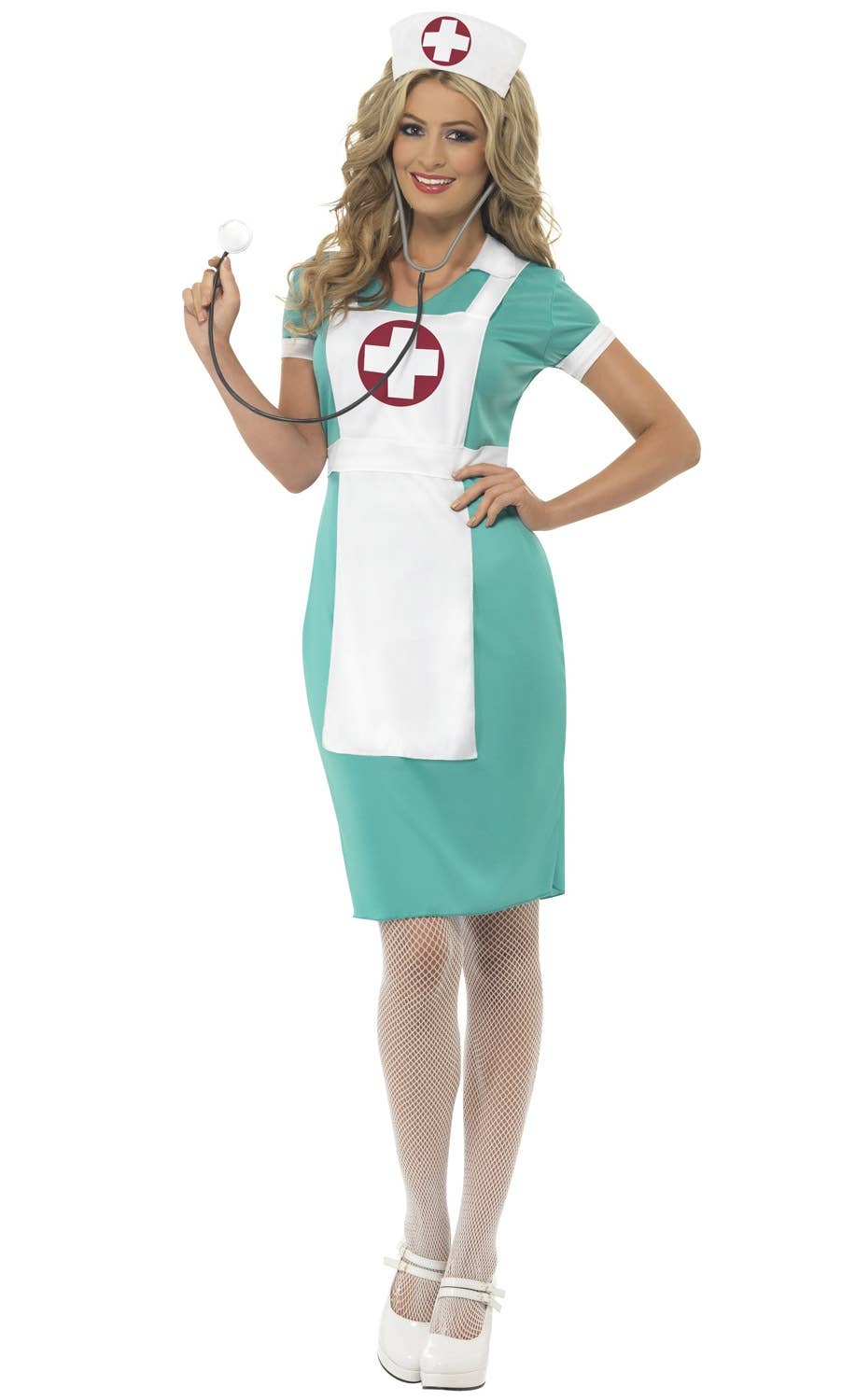 Women's Classic Blue Nurse Scrubs Costume Front Image