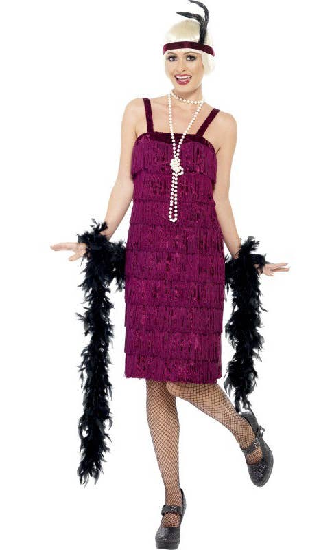 Burgundy Women's 1920s Flapper Dress Up Costume Front View