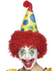 Polka Dot Clown Hat attached to Curly Red Afro Costume Wig - Main View