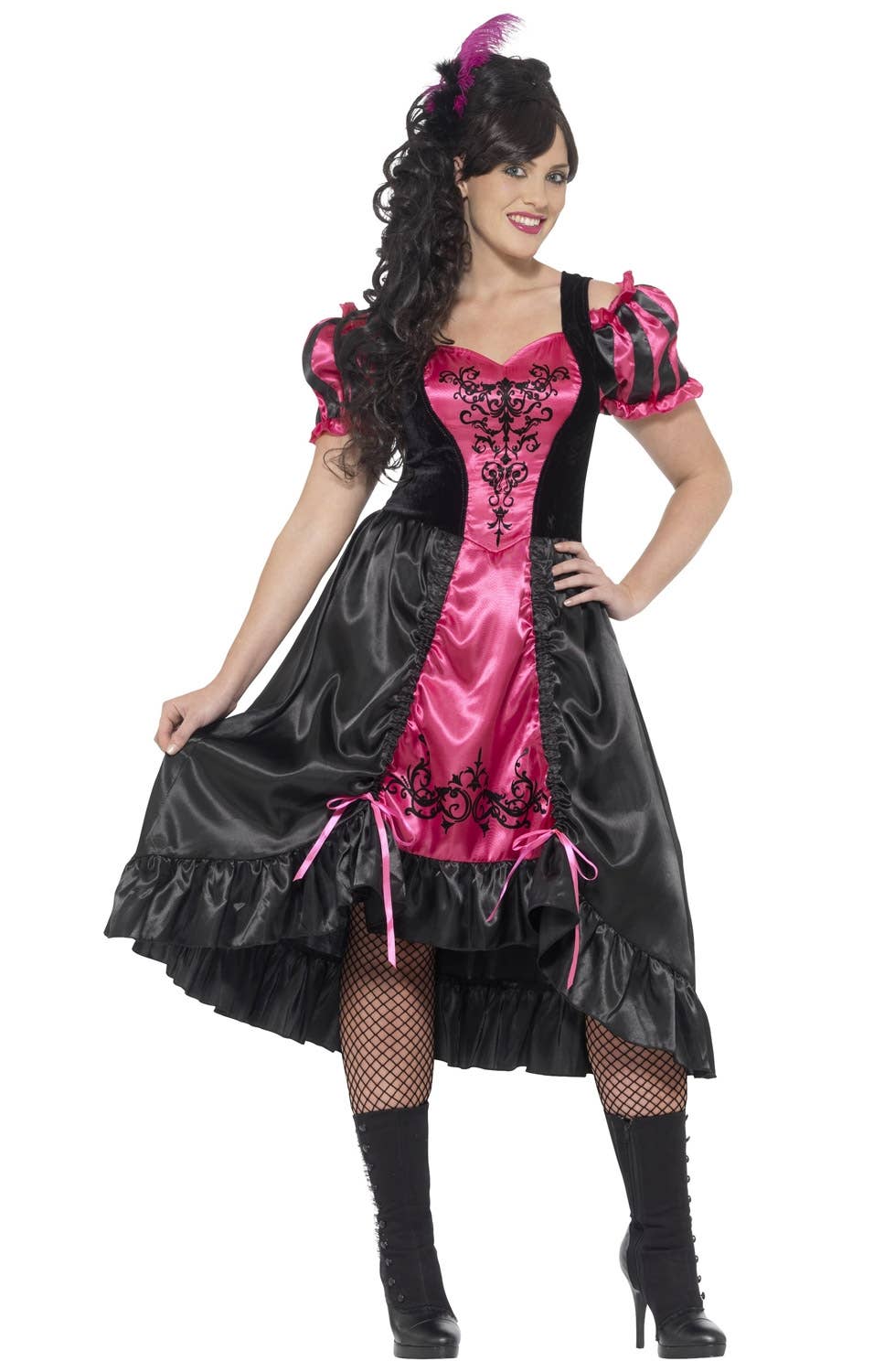 Pink and Black Plus Size Western Saloon Women's Costume Front