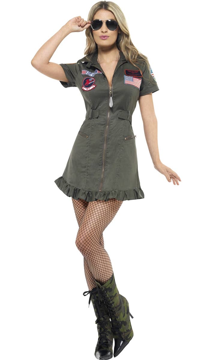 Sexy Top Gun Flight Suit Aviator Costume For Women Main Image
