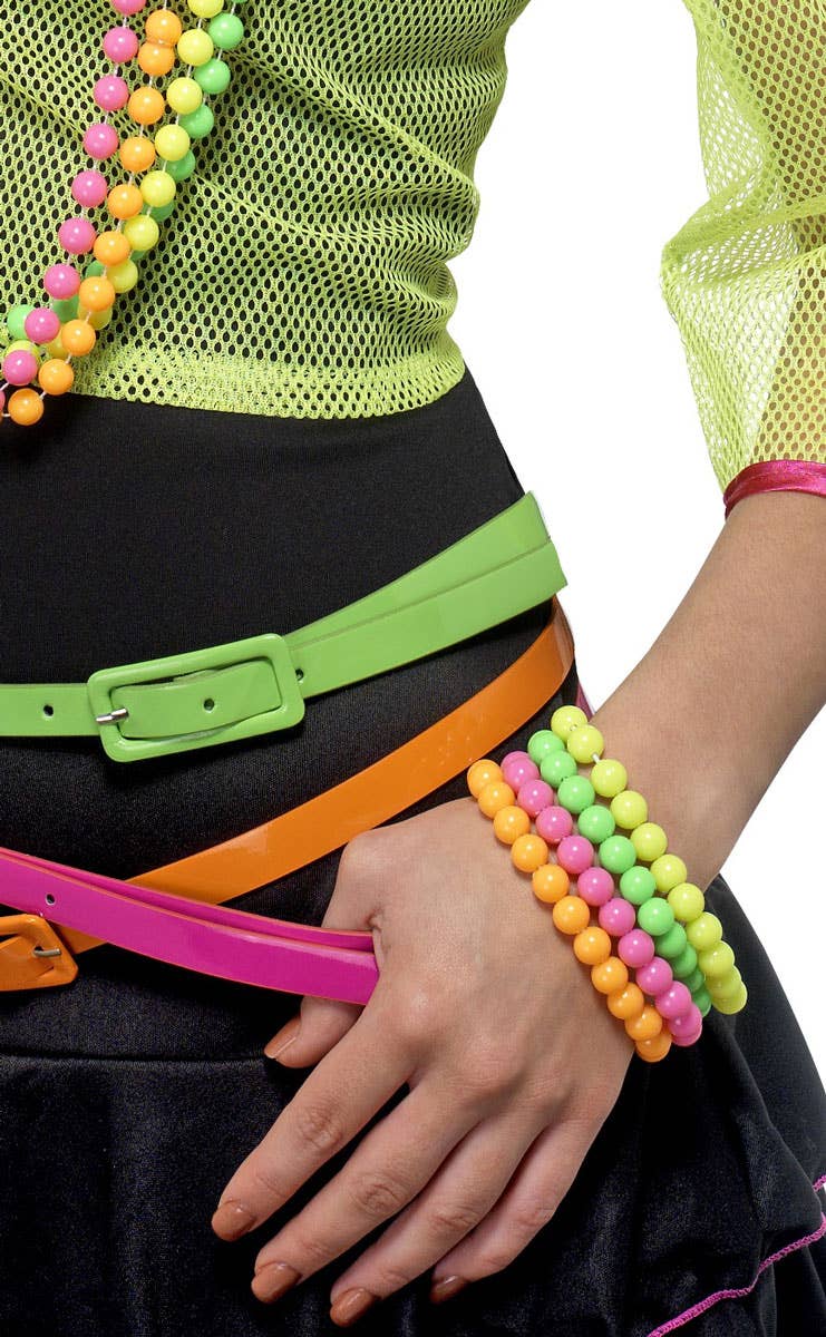 Womens Beaded Rainbow Coloured Novelty 80s Costume Bracelets - Main Image 