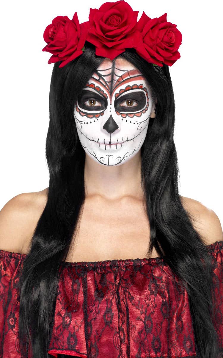 Red Rose Day of the Dead Costume Headband