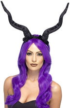 Large Black Velveteen Horns Costume Headband 