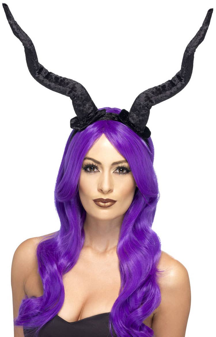 Large Black Velveteen Horns Costume Headband 