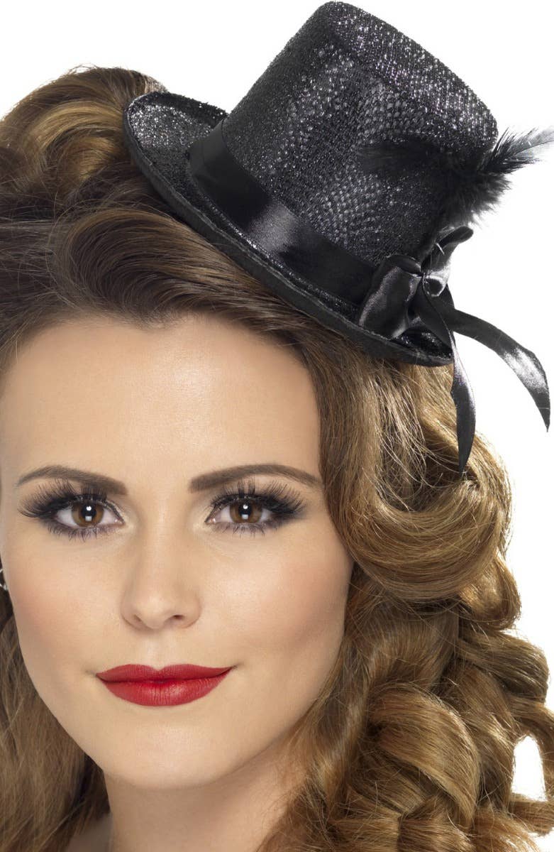 Image of Burlesque Black Glitter Mini Top Hat