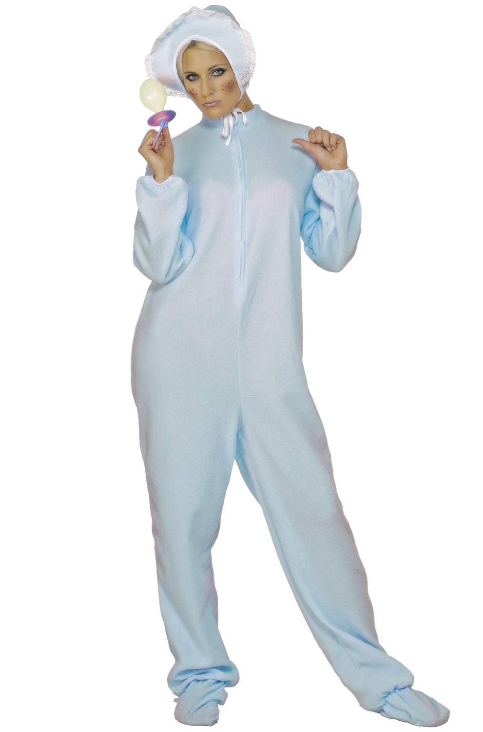 Novelty Men's Blue Baby Boy Romper Jumpsuit Costume Front Alt View