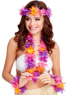 Pink and Purple Hawaiian Lei with Matchng Headband and Wrist Bands Main Image