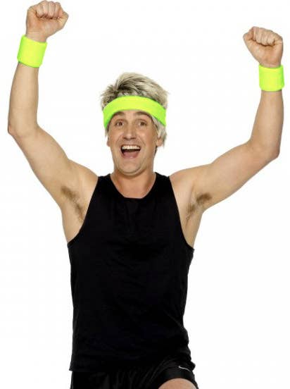 Neon Green Head and Wrist Sports Sweatbands Costume Accessory Set