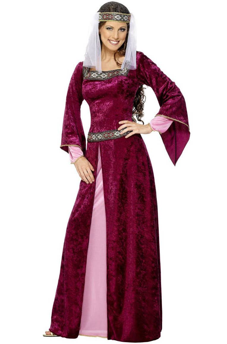 Women's Plus Size Maroon Velvet Medieval Costume Dress Main Image