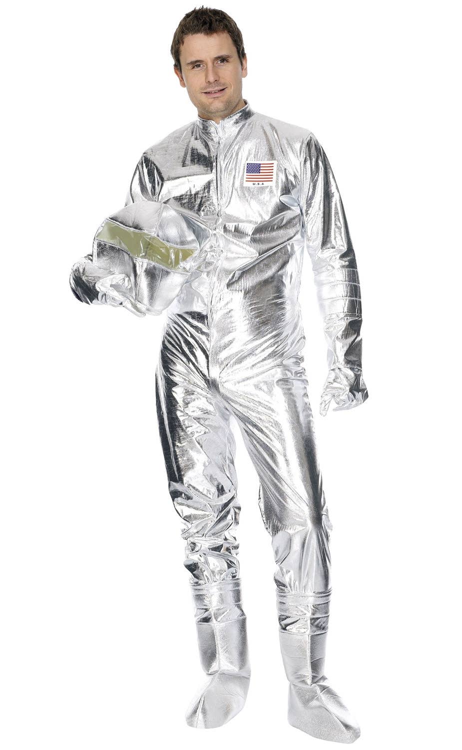 Metallic Silver Astronaut Jumpsuit | Mens Spaceman Explorer Costume