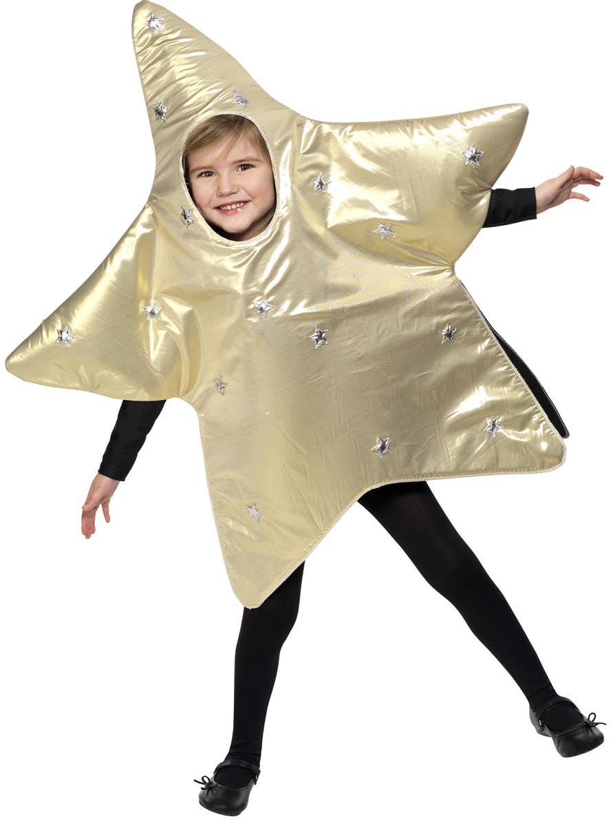 Kids Golden Christmas Star Fancy Dress Costume Front Image